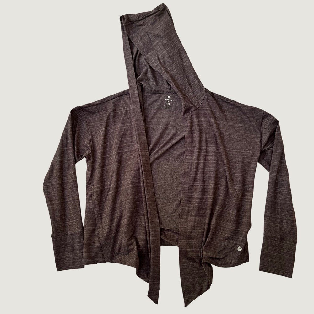 Apana Hooded Wrap Cardigan Brown Space Dye Thumbhole Draped Size M
